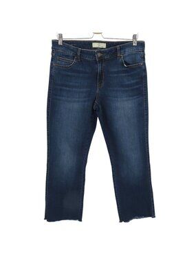 Cookie Johnson Women 31 Whiskered Blue Denim Jeans Raw Hem Pockets Cotton Blend